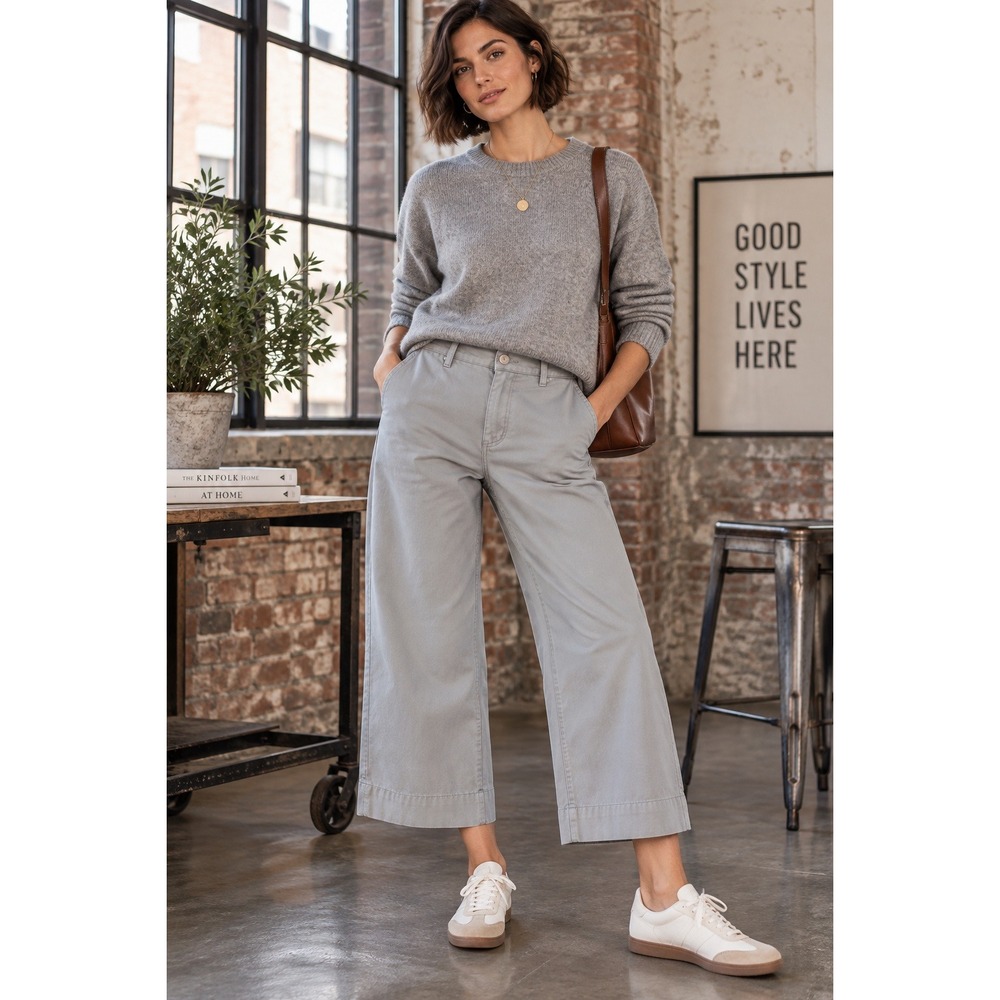 Madewell Slim Emmett Wide-Leg Crop Pants Light Blue Gray Size 31 High Rise